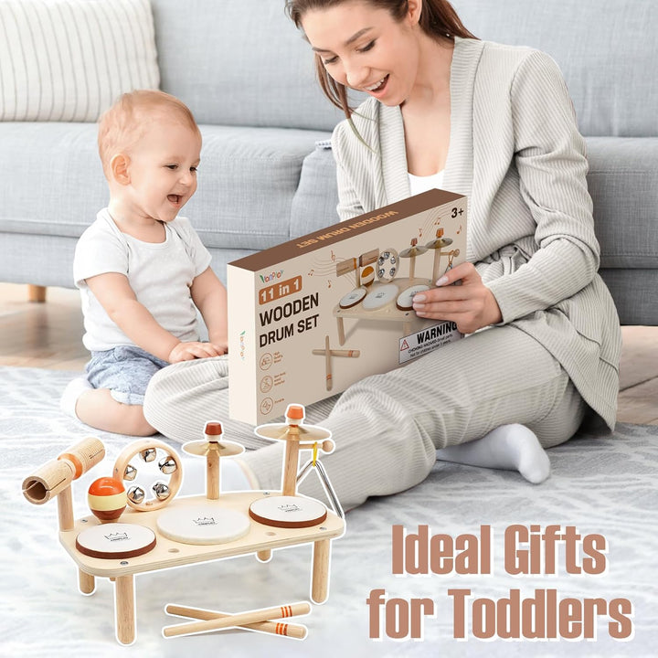 11-in-1 Wooden Kids Drum & Musical Activity Table – Montessori Music Toys