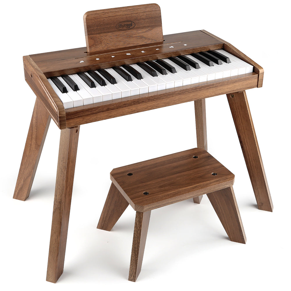 Wooden piano keyboard with matching bench for children