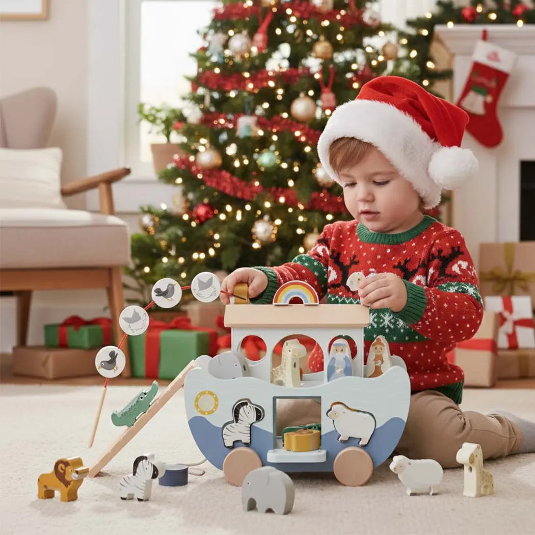 Wooden Noah's Ark Toy for Montessori Learning 