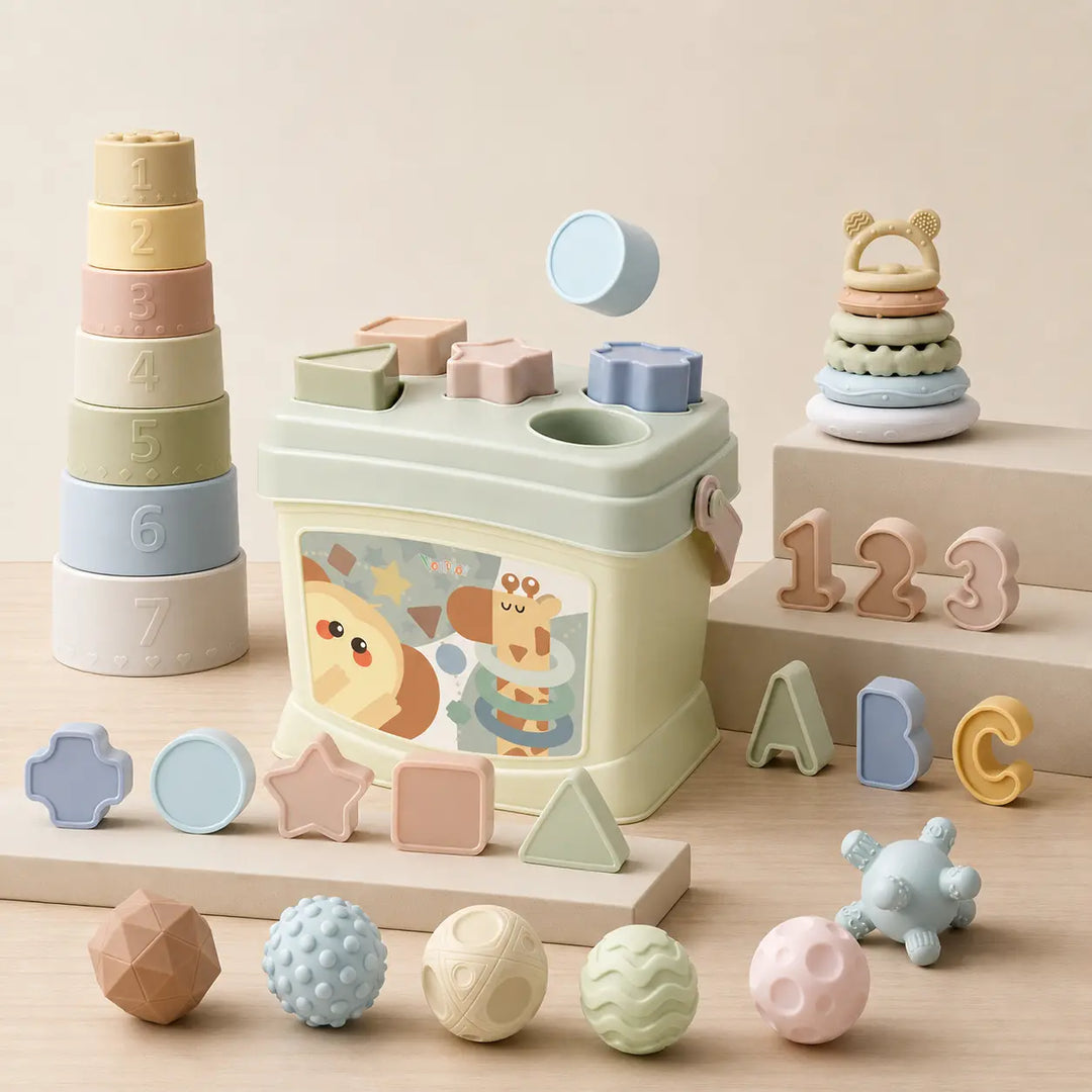 Silicone Montessori Baby Toy Set Stacking Sensory Balls for Toddlers 