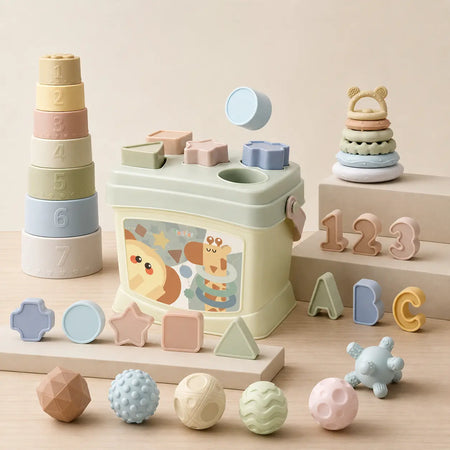 Silicone Montessori Baby Toy Set Stacking Sensory Balls for Toddlers 