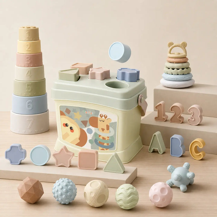Silicone Montessori Baby Toy Set Stacking Sensory Balls for Toddlers 