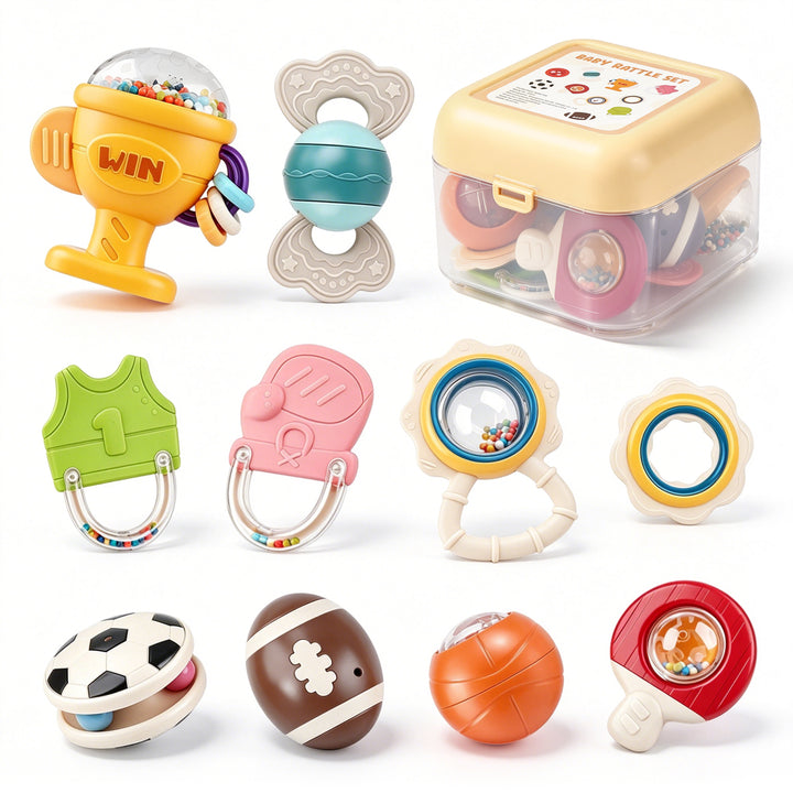 10-Piece Baby Rattles and Teething Toys Set for Newborns 0–6 Months