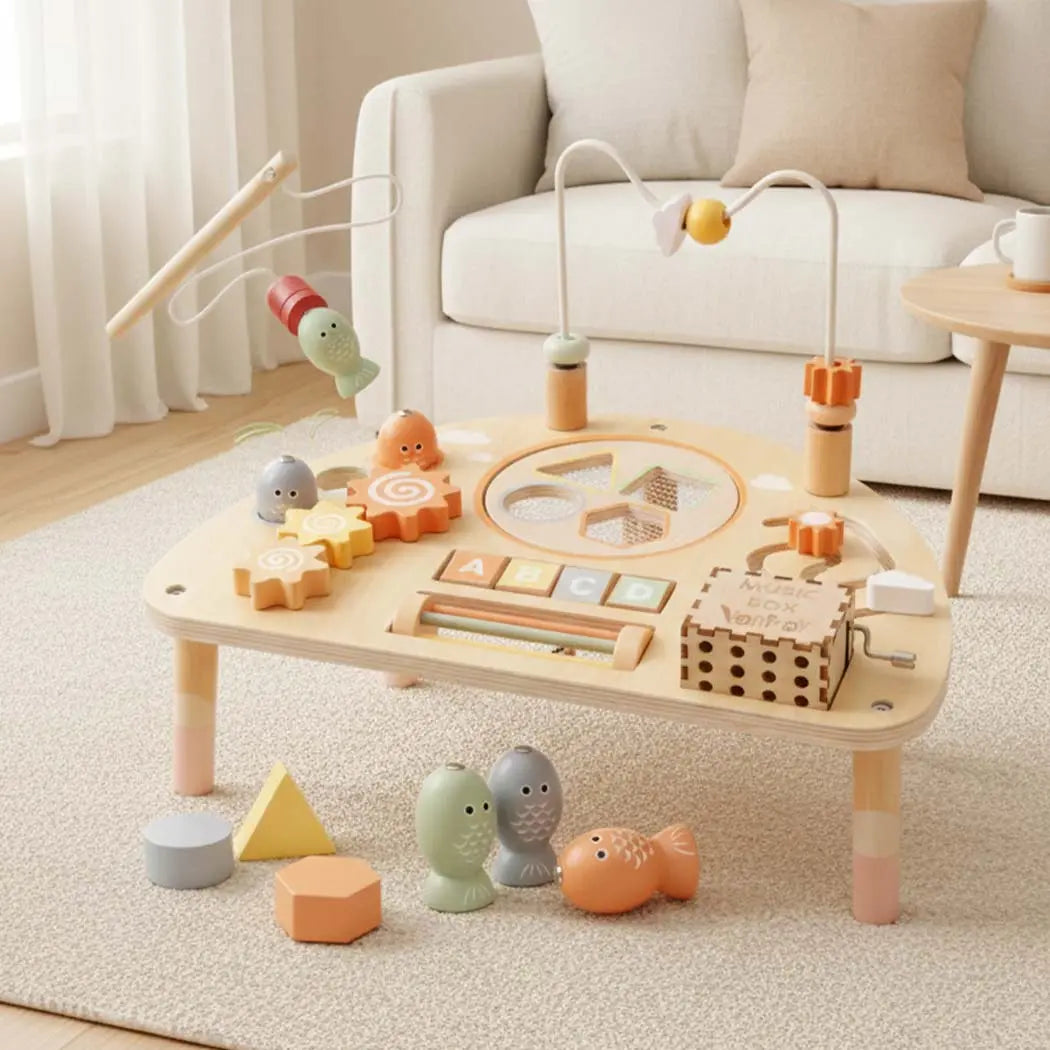 Montessori 8-in-1 Wooden Activity Table for Toddlers 1-3 