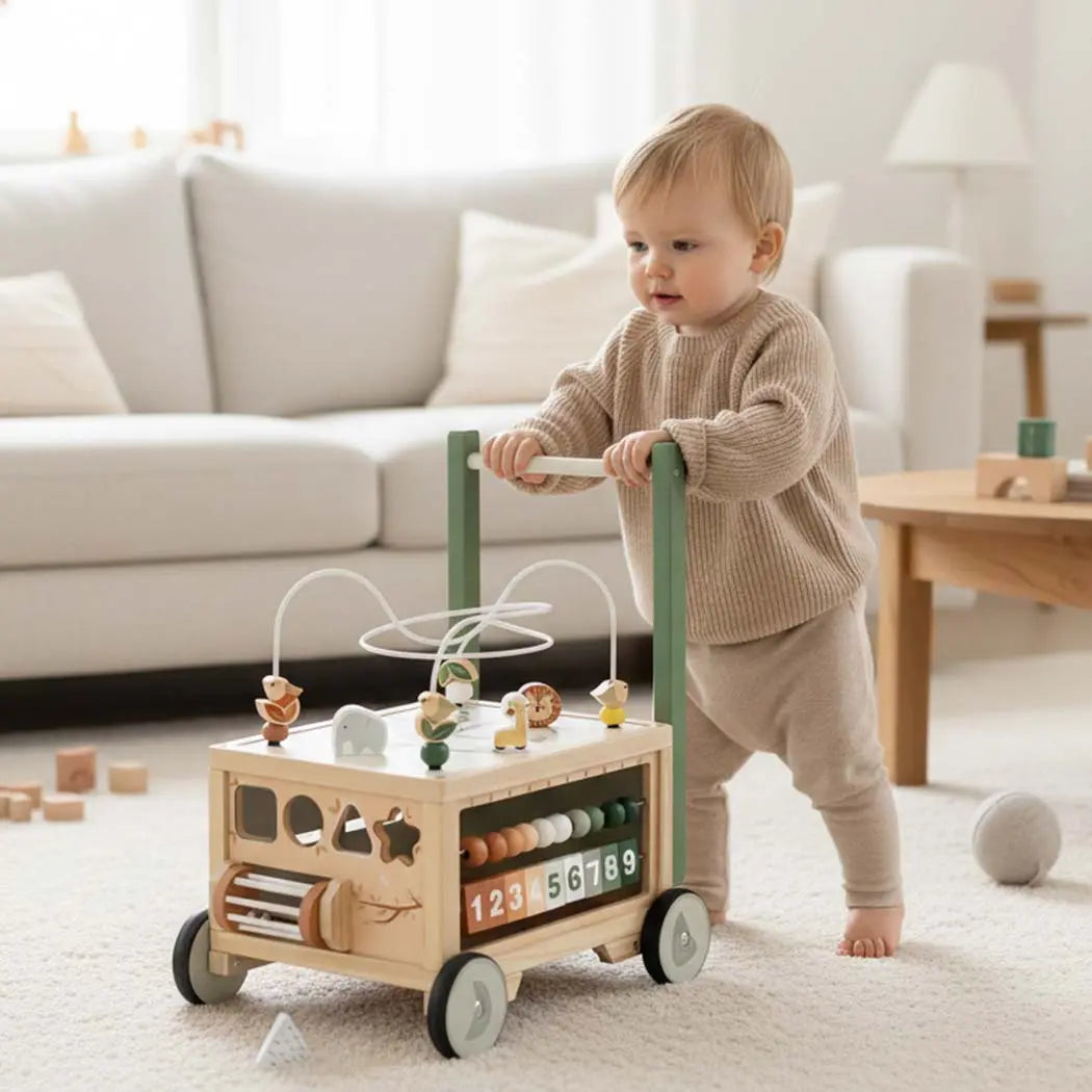 Adjustable Wooden Baby Push Walker for Toddlers 
