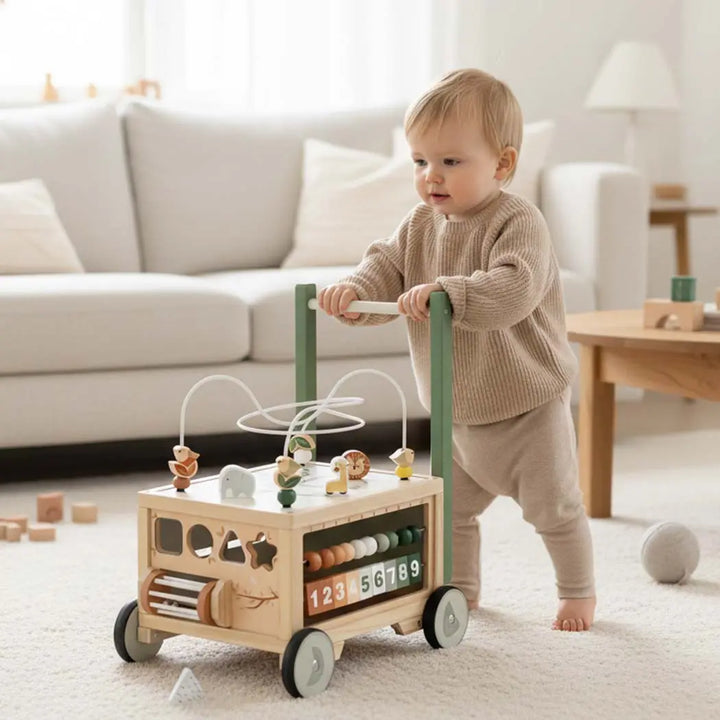 Adjustable Wooden Baby Push Walker for Toddlers 