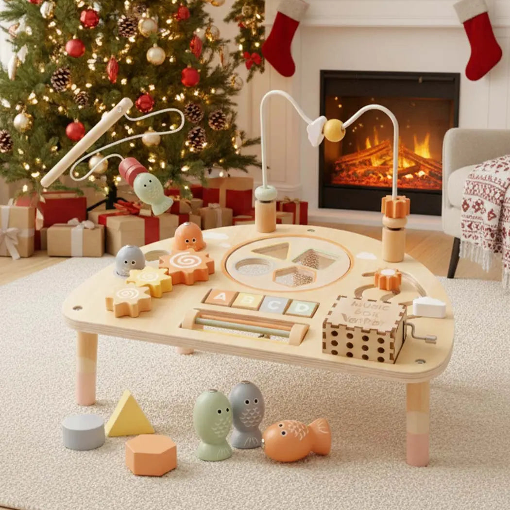 Montessori 8-in-1 Wooden Activity Table for Toddlers 1-3 