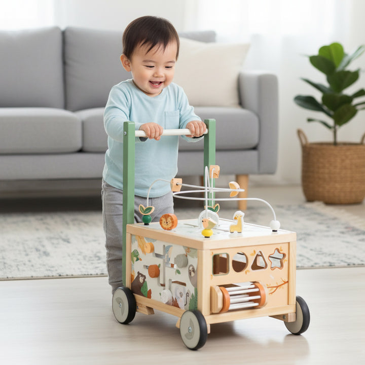 Adjustable Wooden Baby Push Walker for Toddlers