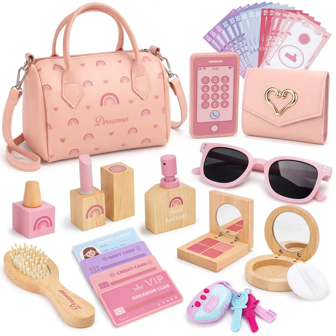 30PCS Play Purse for Little Girls | Pretend Makeup & Accessories Set 
