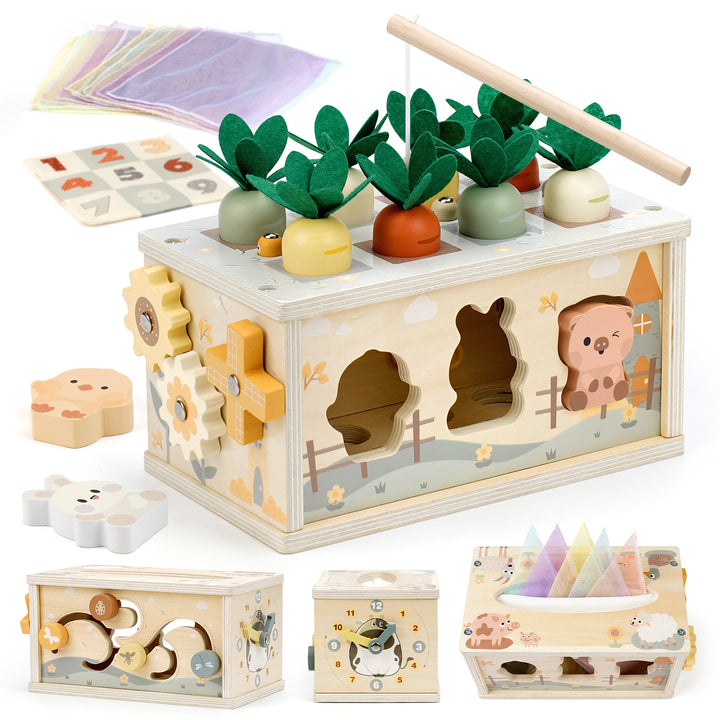 Joyreal 8-in-1 Montessori Wooden Cube – Sensory Learning Toy for Toddlers