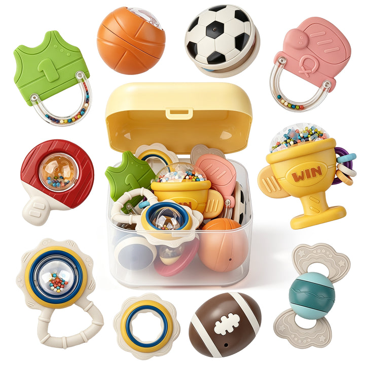 10-Piece Baby Rattles and Teething Toys Set for Newborns 0–6 Months