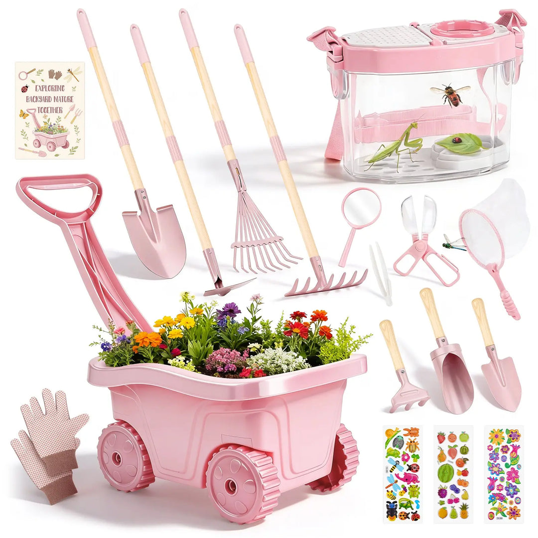 2-in-1 Kids Gardening & Bug Catcher Kit – with Wheelbarrow & Bug House 