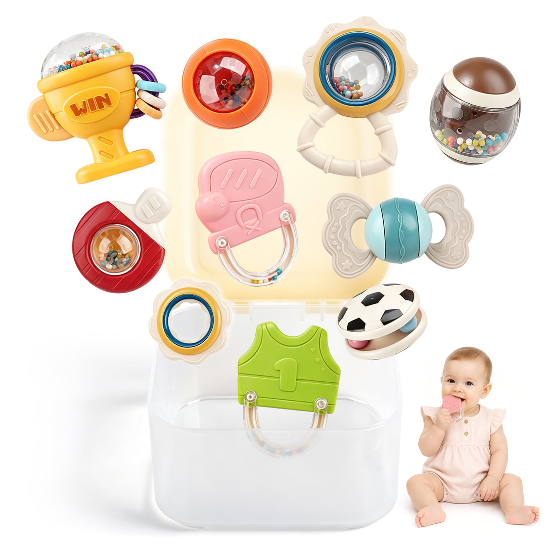 10-Piece Baby Rattles and Teething Toys Set for Newborns 0–6 Months