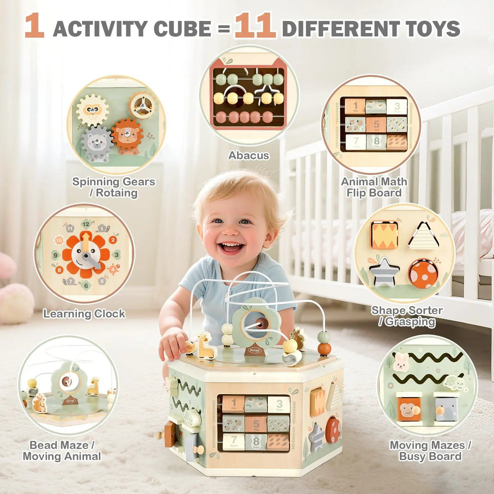 Wooden Activity Cube 11-in-1 Montessori Toys for 18M - 4YS 