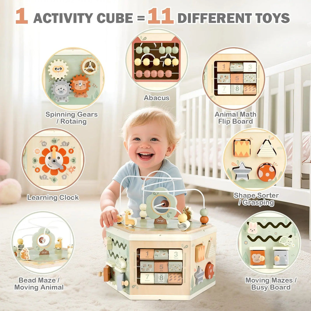 Wooden Activity Cube 11-in-1 Montessori Toys for 18M - 4YS 