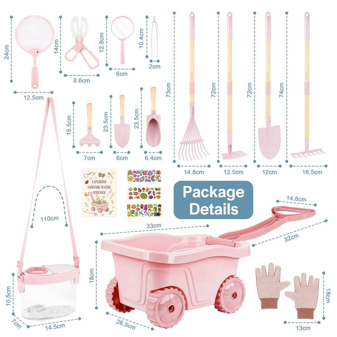 2-in-1 Kids Gardening &amp; Bug Catcher Kit – with Wheelbarrow &amp; Bug House 