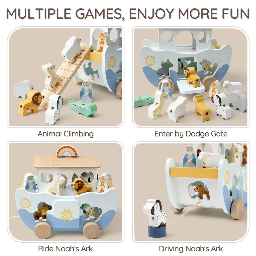 Wooden Noah's Ark Toy for Montessori Learning 