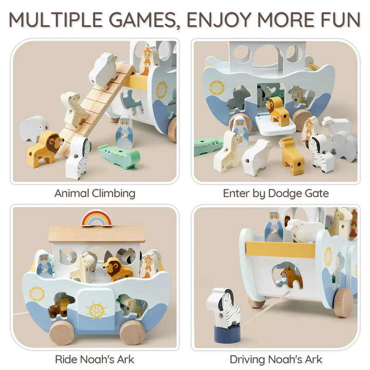 Wooden Noah's Ark Toy for Montessori Learning 
