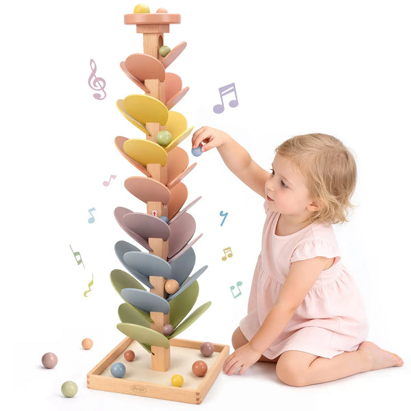 Wooden ball drop music tree with colorful tracks