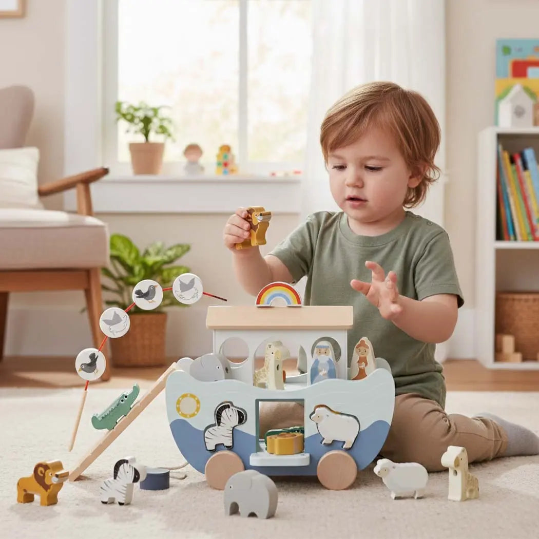 Wooden Noah's Ark Toy for Montessori Learning 