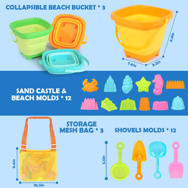 30PCS Collapsible Beach Toys Set for Kids Ages 3–10