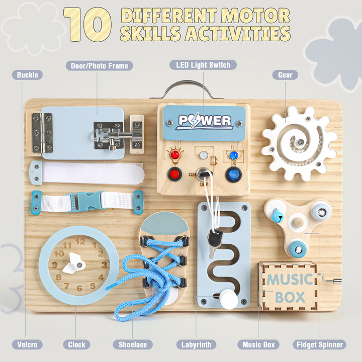 Joyreal Wooden Busy Board with LED Lights - Autism Sensory Toy for 3-5 Year Olds
