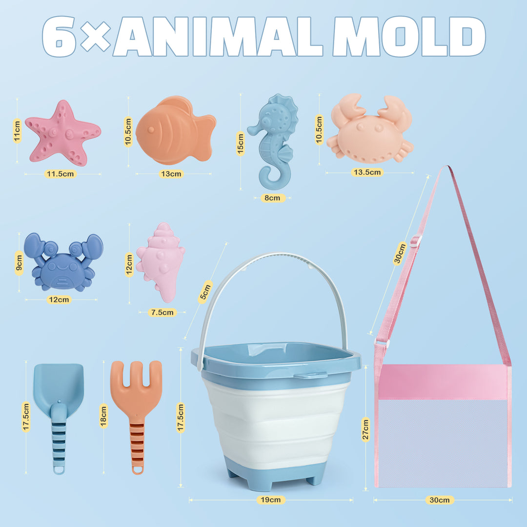 Portable Sand Play Kit with Foldable Buckets & Mesh Storage