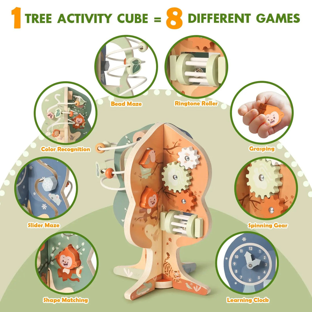8-in-1 Wooden Activity Cube for 1-3 Year Olds 