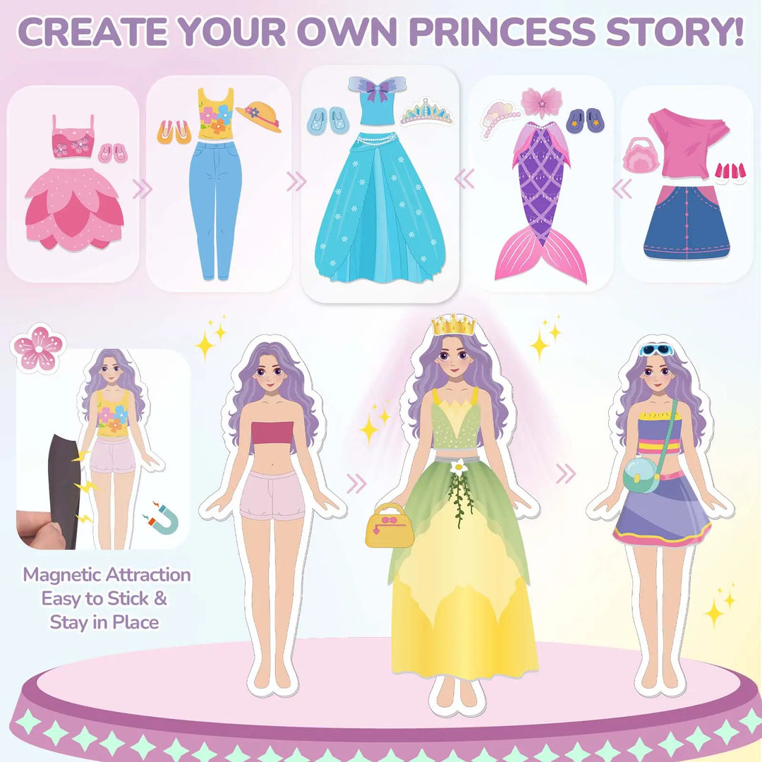 Magnetic Dress Up Dolls Set for Girls – 42PCS Princess &amp; Mermaid Kit 
