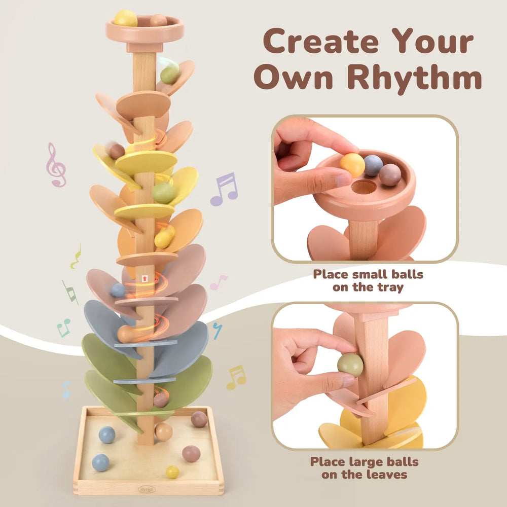 Wooden Marble Run Music Tree for Kids 3-5 | Montessori Ball Drop Toy 