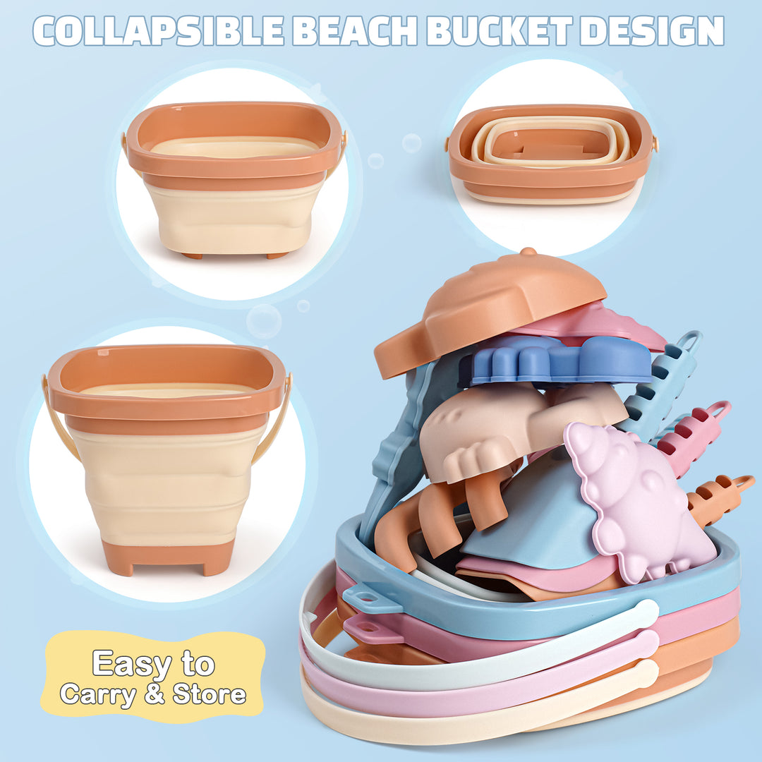 Portable Sand Play Kit with Foldable Buckets & Mesh Storage