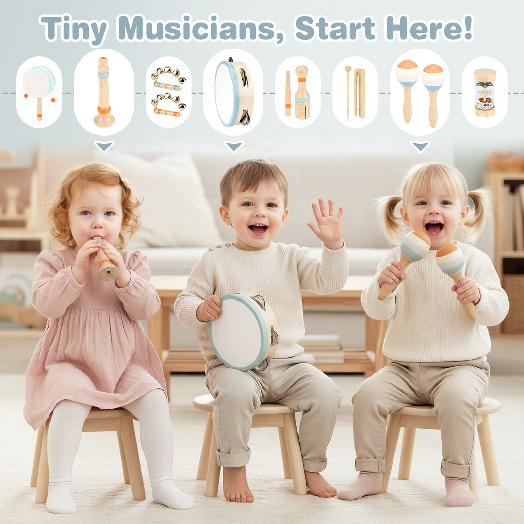 Drums &amp; Bells - Wooden Montessori Instruments for 18M -4YS