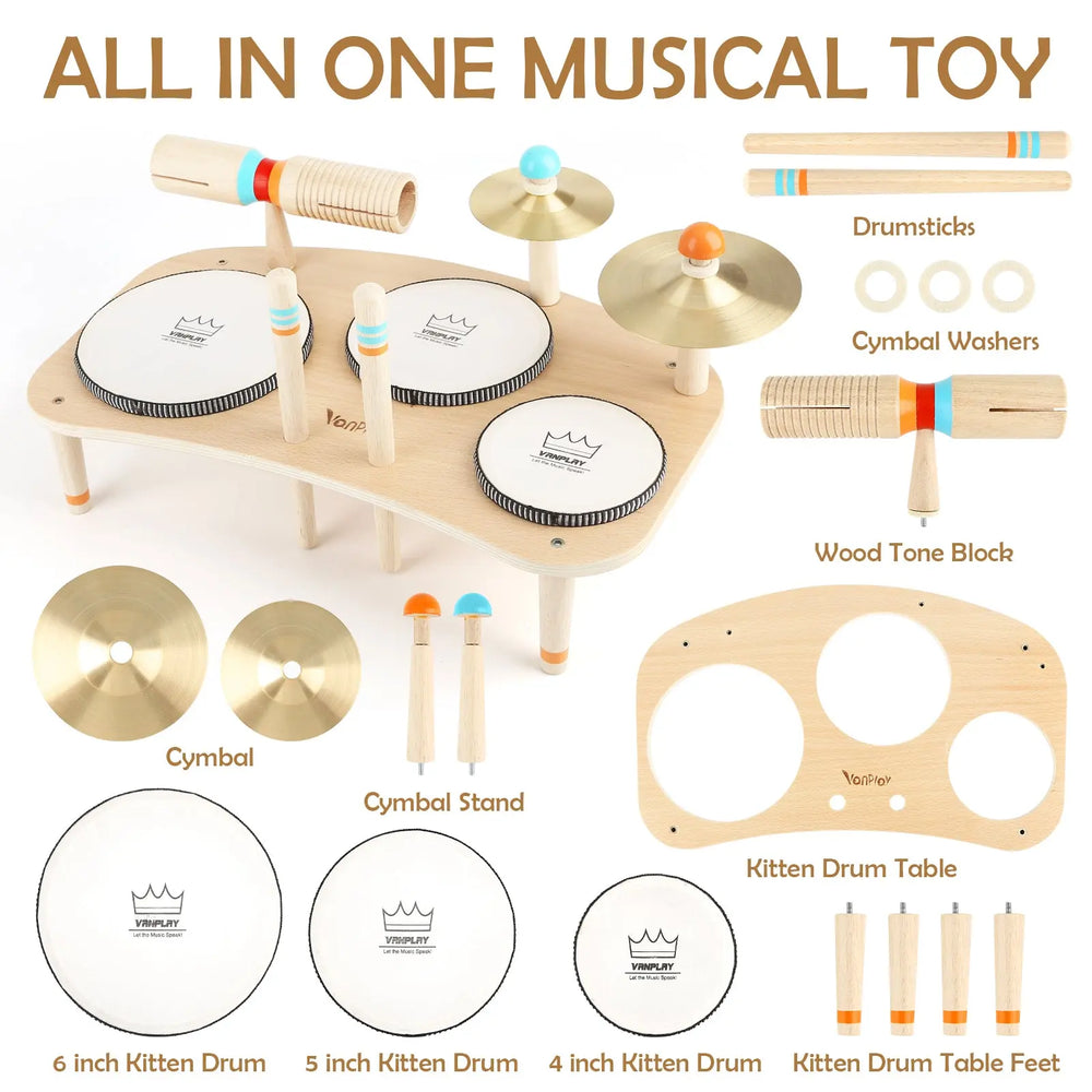 Little Beat Makers – 8-in-1 Wooden Music Table & Drum Set 