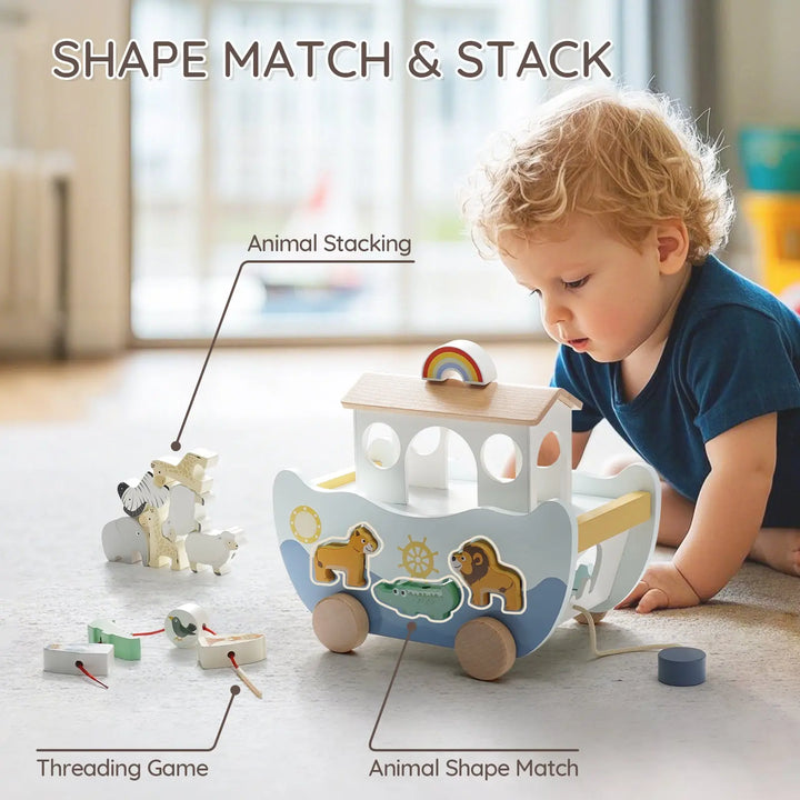 Wooden Noah's Ark Toy for Montessori Learning 