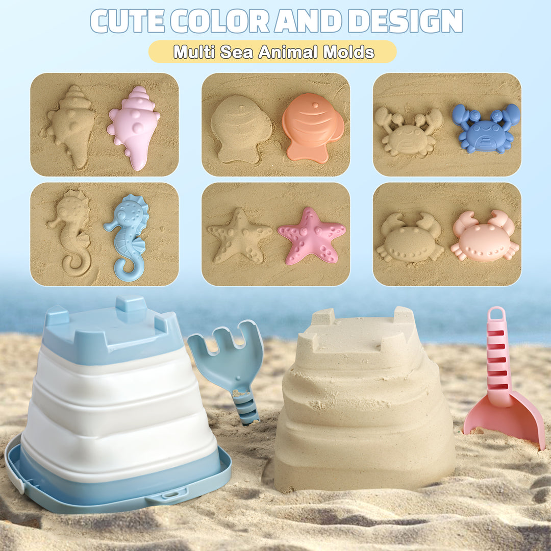 Portable Sand Play Kit with Foldable Buckets & Mesh Storage