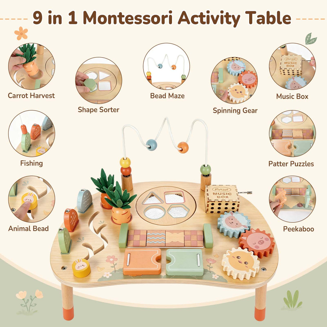 9-in-1 Montessori Wooden Activity Table for Toddlers