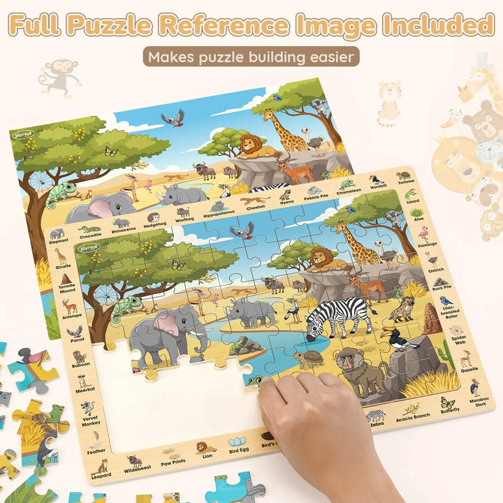 Wooden Animal Puzzles for Kids 3-6 | 4 x 60-Piece Search &amp; Find Puzzles 