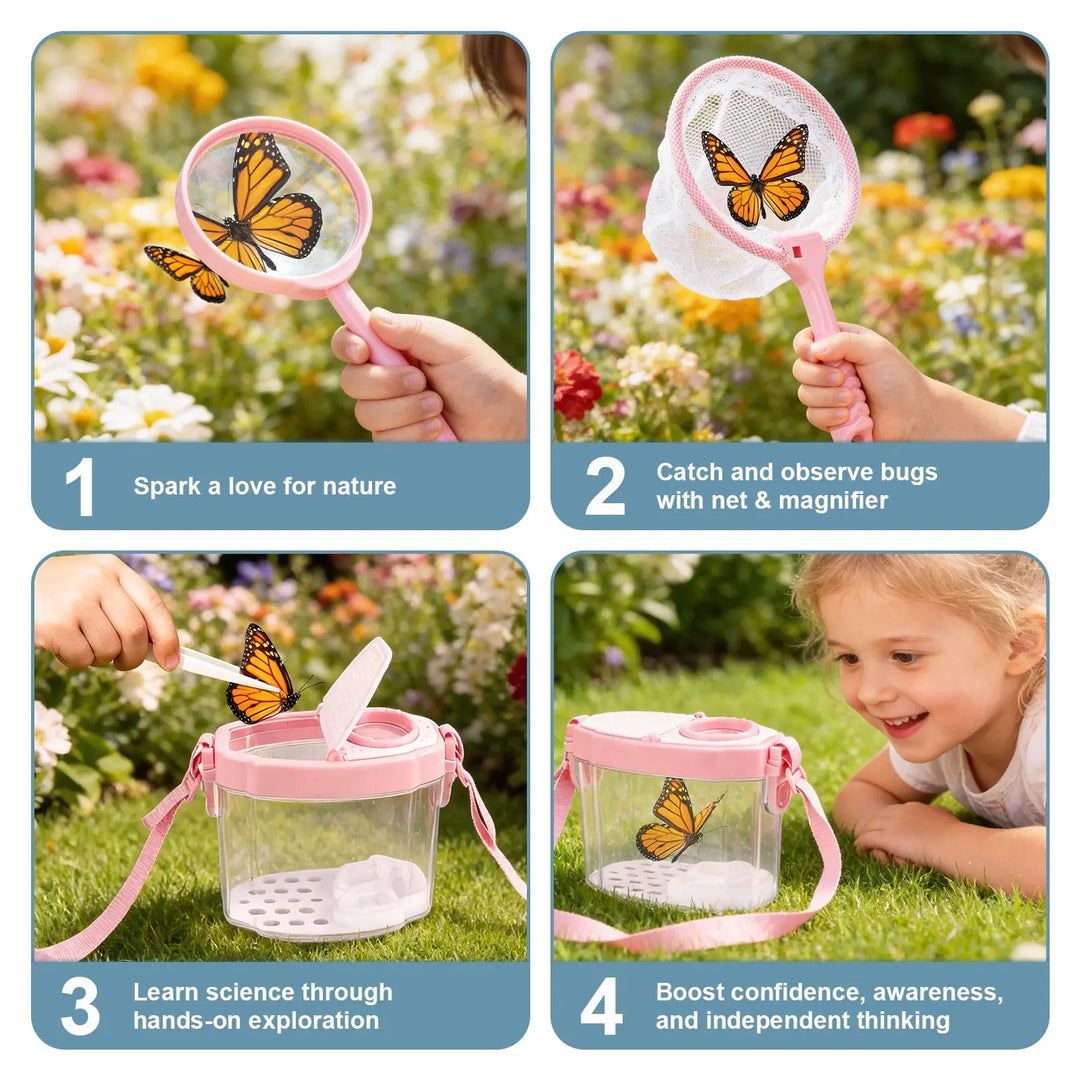 2-in-1 Kids Gardening &amp; Bug Catcher Kit – with Wheelbarrow &amp; Bug House 