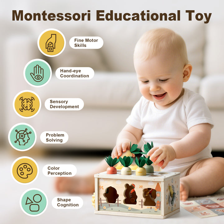 Joyreal 8-in-1 Montessori Wooden Cube – Sensory Learning Toy for Toddlers