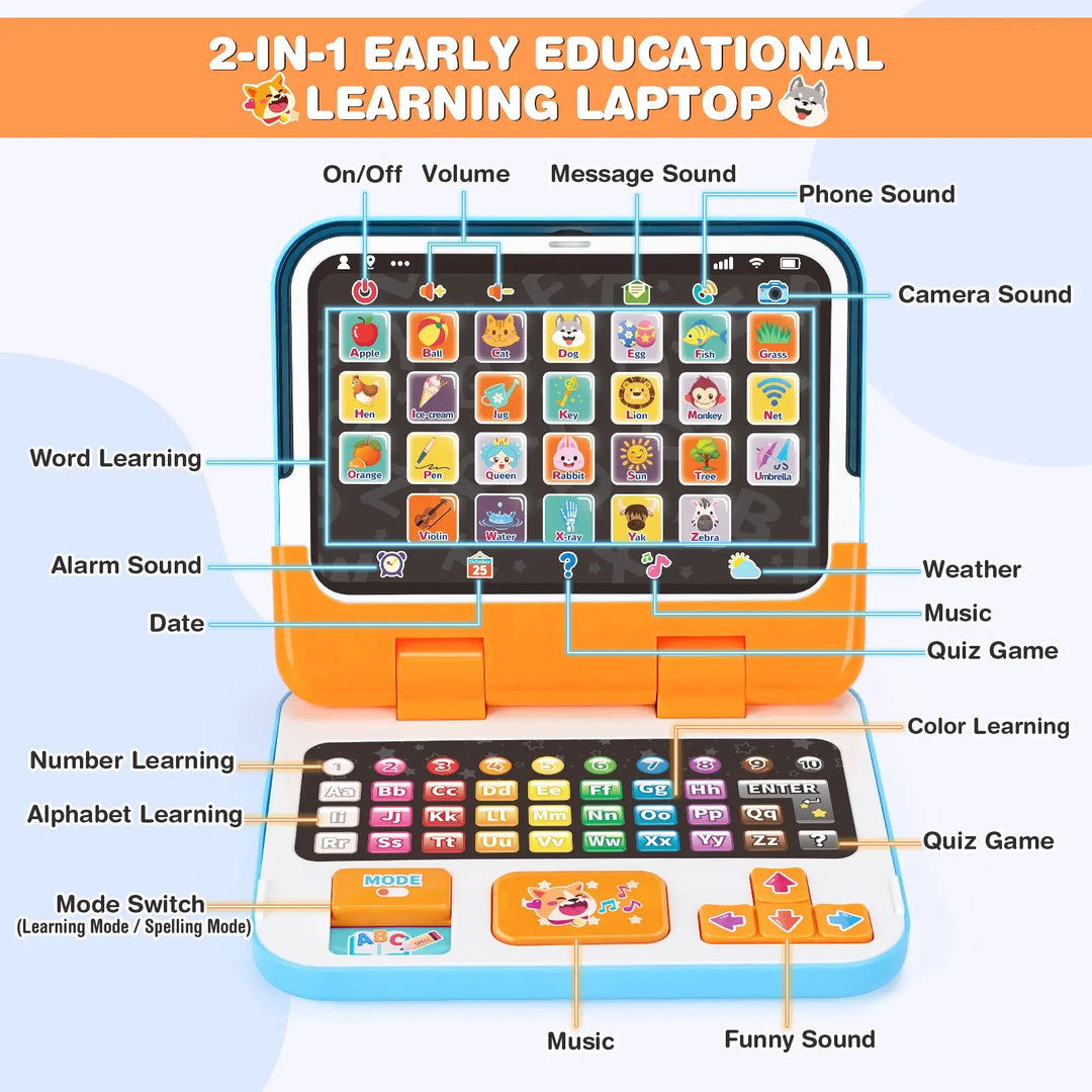 2-in-1 Learning Laptop for Toddlers – Educational Toy with Music &amp; Sound 