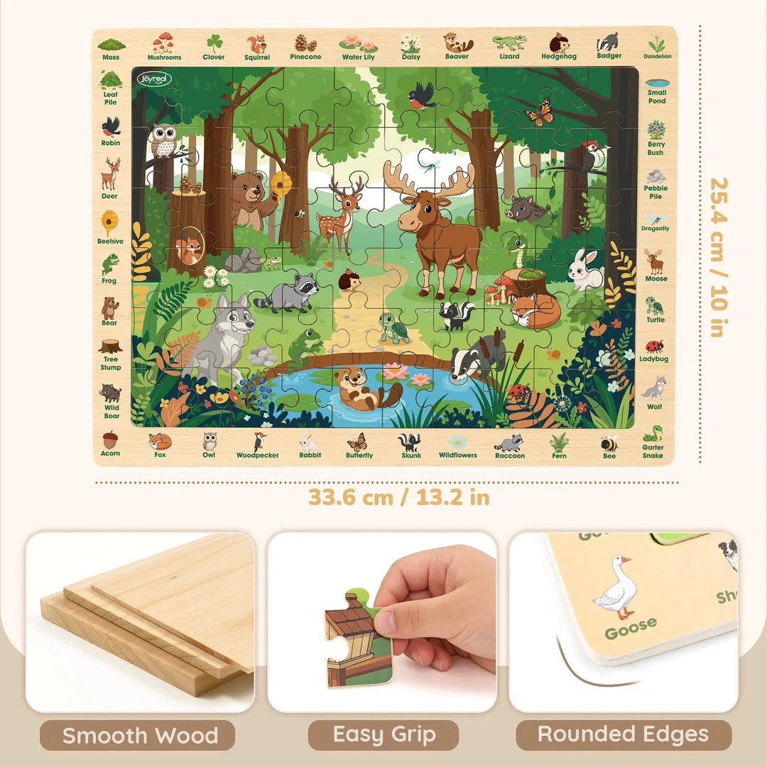 Wooden Animal Puzzles for Kids 3-6 | 4 x 60-Piece Search &amp; Find Puzzles 