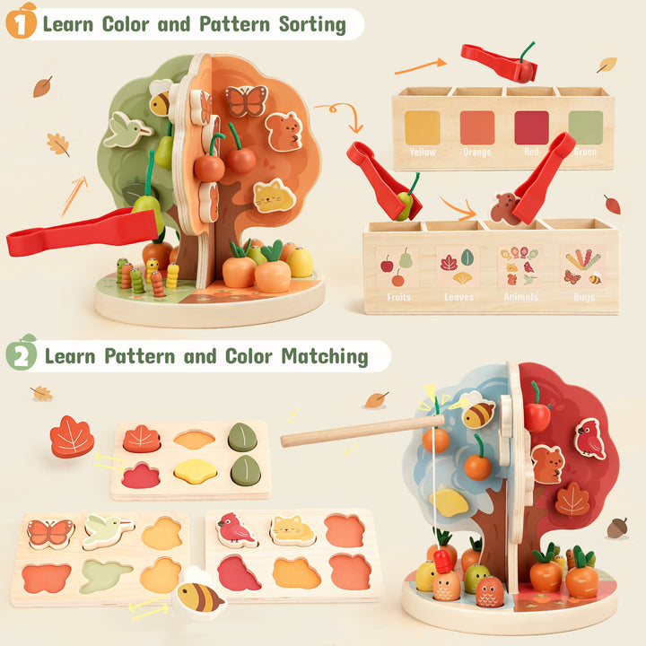 9-in-1 Montessori Sorting &amp; Stacking Apple Tree Toy