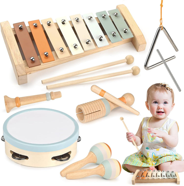 Wooden Montessori Musical Toys 6-in-1 for Toddlers 1-3 with Xylophone – Baby Music Toy for Preschool Gifts