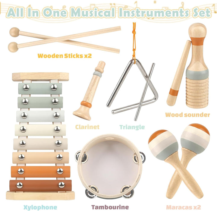 Wooden Montessori Musical Toys 6-in-1 for Toddlers 1-3 with Xylophone – Baby Music Toy for Preschool Gifts