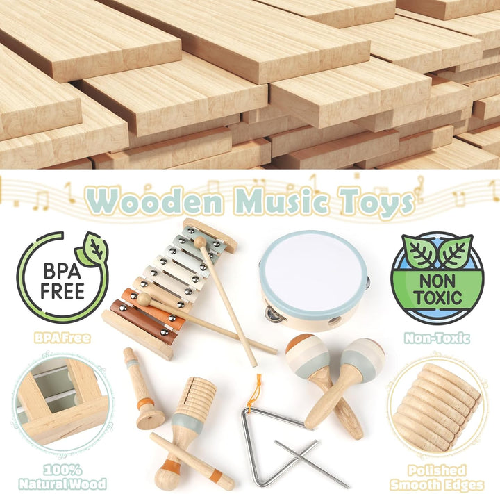Wooden Montessori Musical Toys 6-in-1 for Toddlers 1-3 with Xylophone – Baby Music Toy for Preschool Gifts