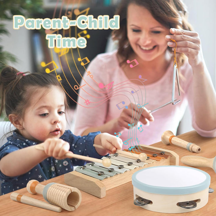 Wooden Montessori Musical Toys 6-in-1 for Toddlers 1-3 with Xylophone – Baby Music Toy for Preschool Gifts