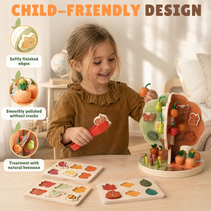 9-in-1 Montessori Sorting &amp; Stacking Apple Tree Toy