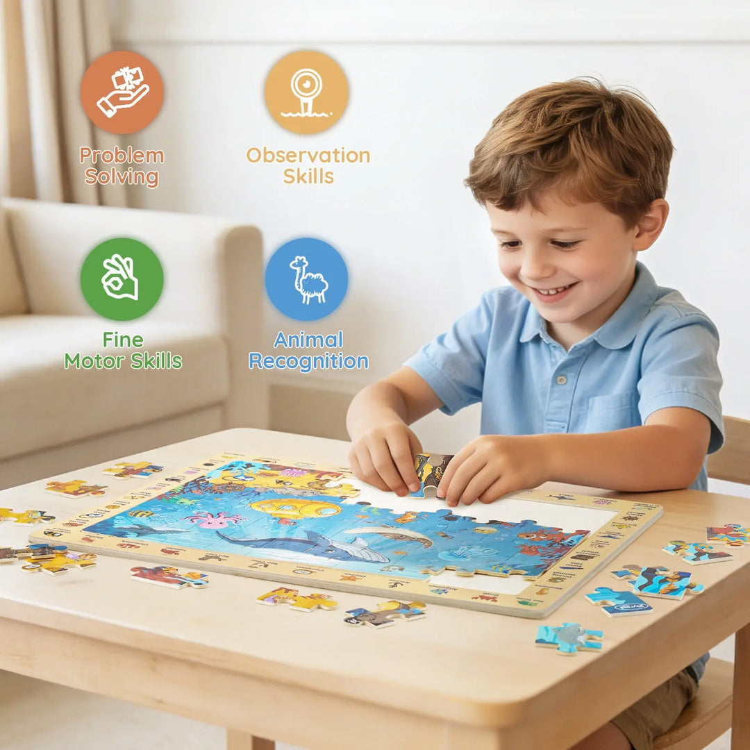 Wooden Animal Puzzles for Kids 3-6 | 4 x 60-Piece Search &amp; Find Puzzles 