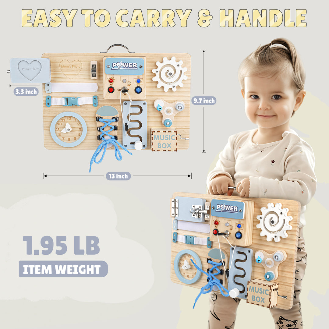 Joyreal Wooden Busy Board with LED Lights - Autism Sensory Toy for 3-5 Year Olds