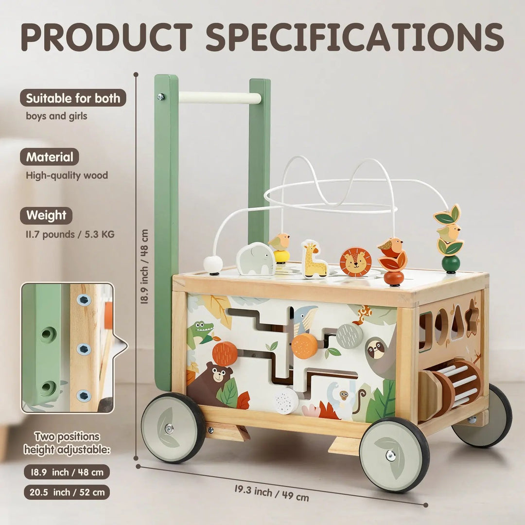 Adjustable Wooden Baby Push Walker for Toddlers 